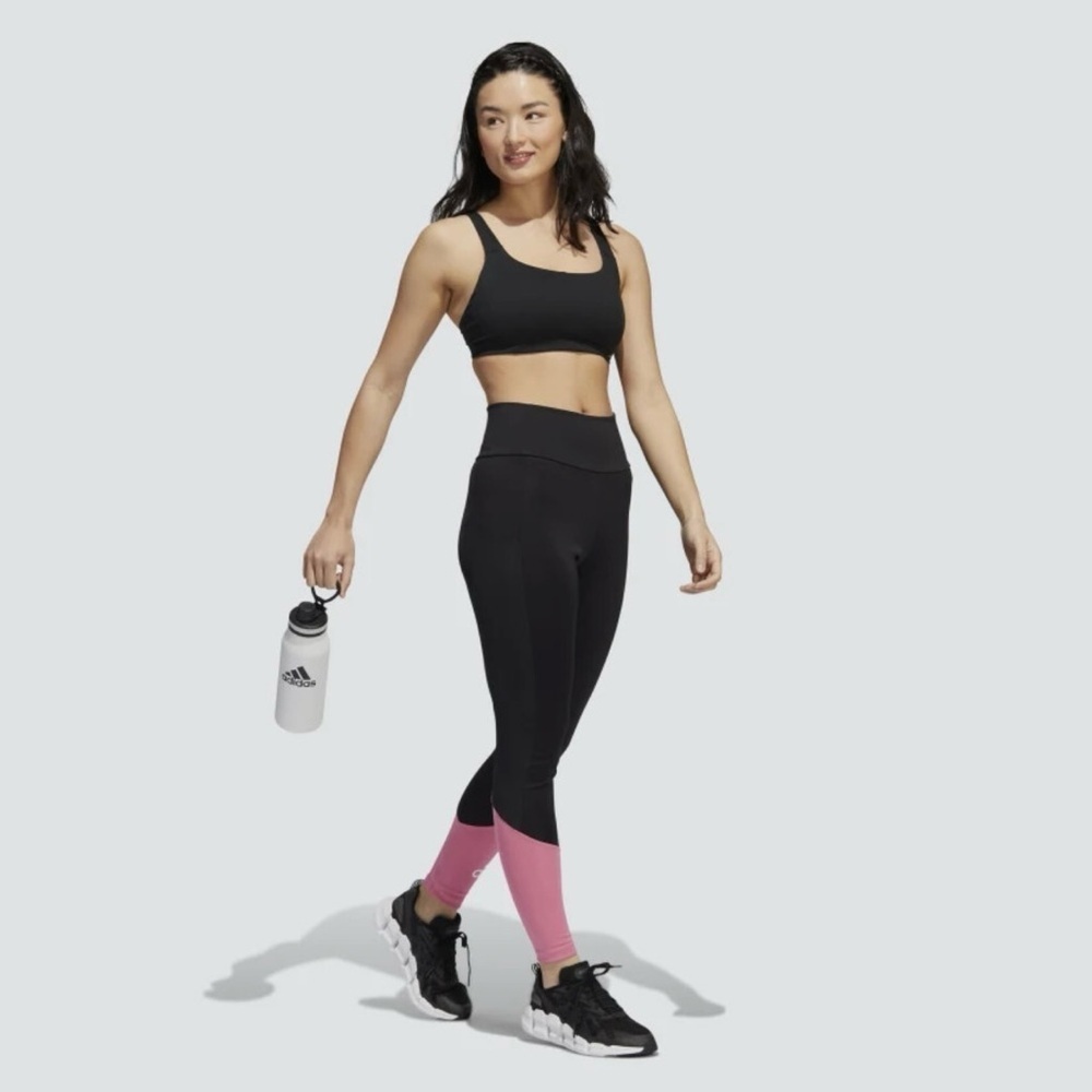 Adidas Black and Pink High-Waisted Leggings